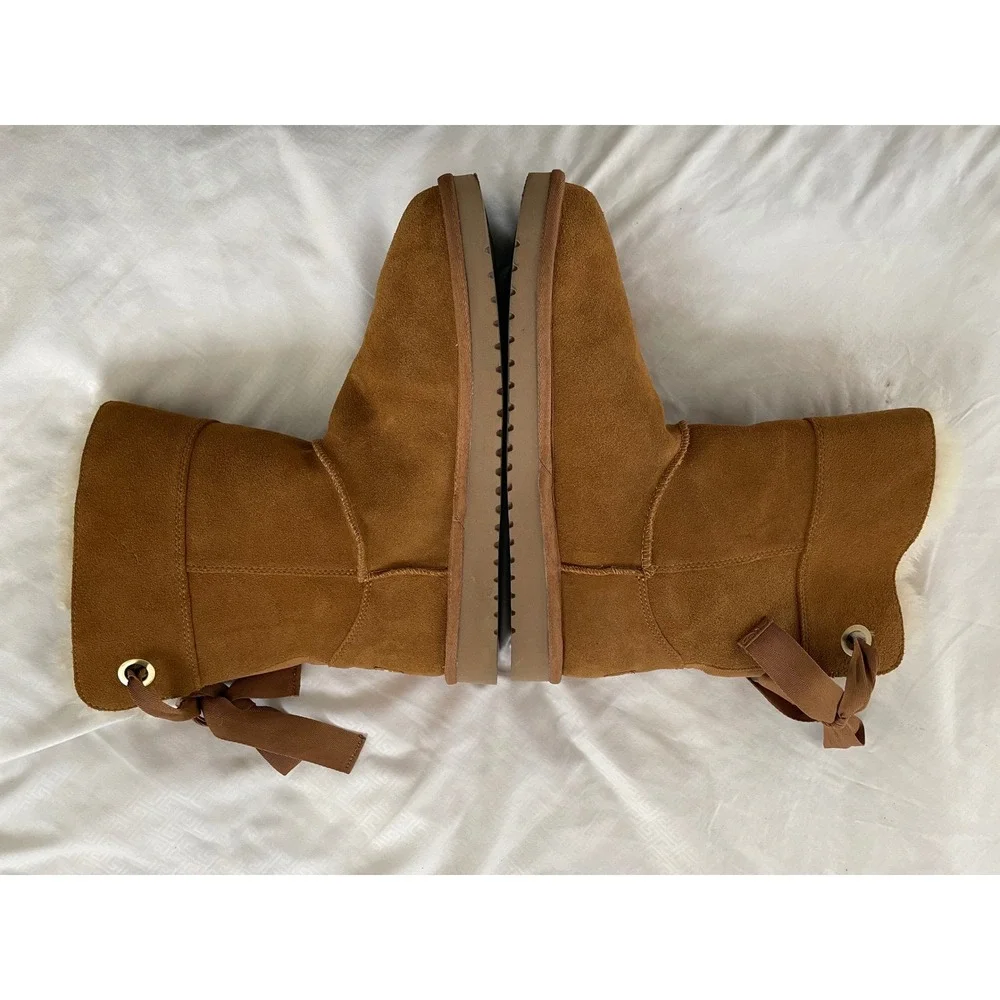 Koolaburra UGG Womens Andrah Short Suede Boot Ribbon Bow Sherpa Lined Cozy 11